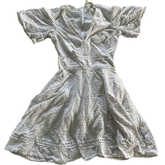 Jonathan Simkhai Dress‎ Women 0 White Embroidery V Neck Eyelet Mini Cotton - Picture 2 of 12